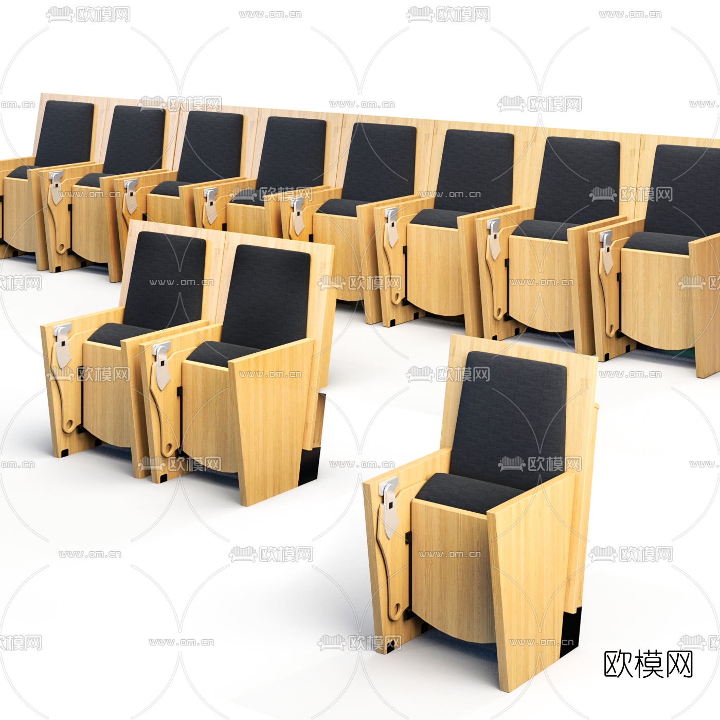 现代木质影院排椅3d模型