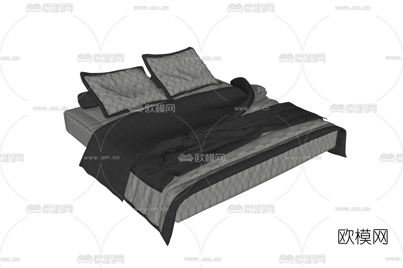 现代布艺双人床su模型下载