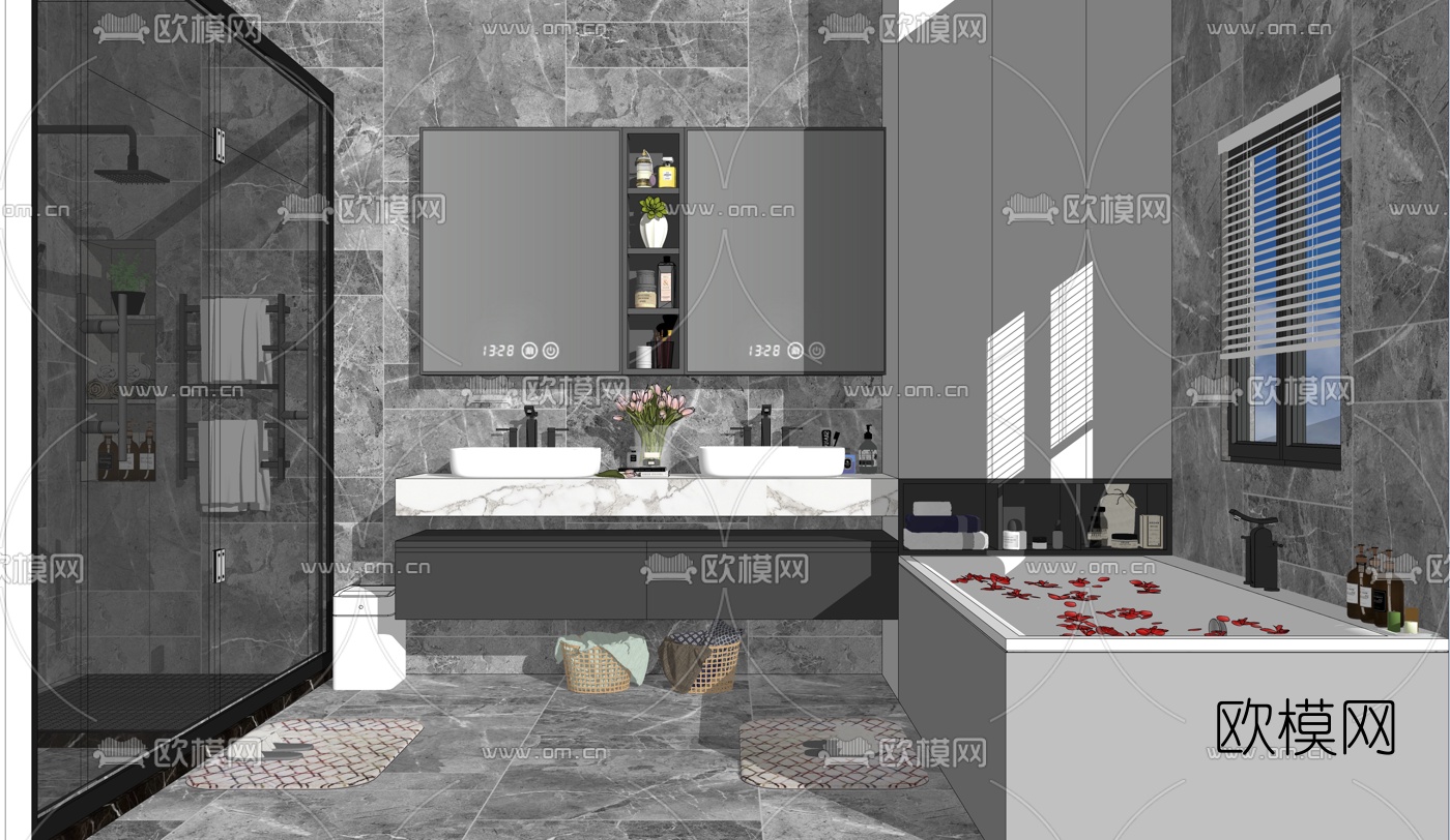 现代卫生间浴室su模型下载（渲染图1）