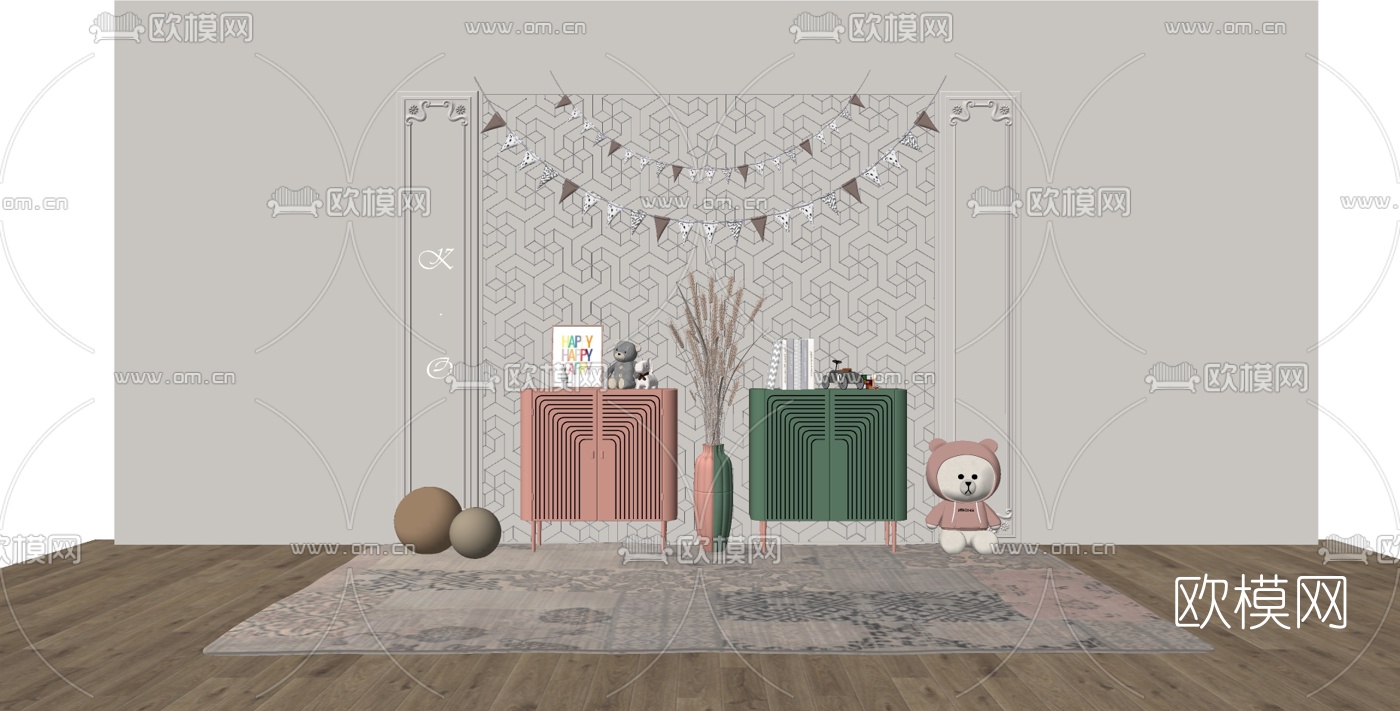 现代儿童边柜su模型下载