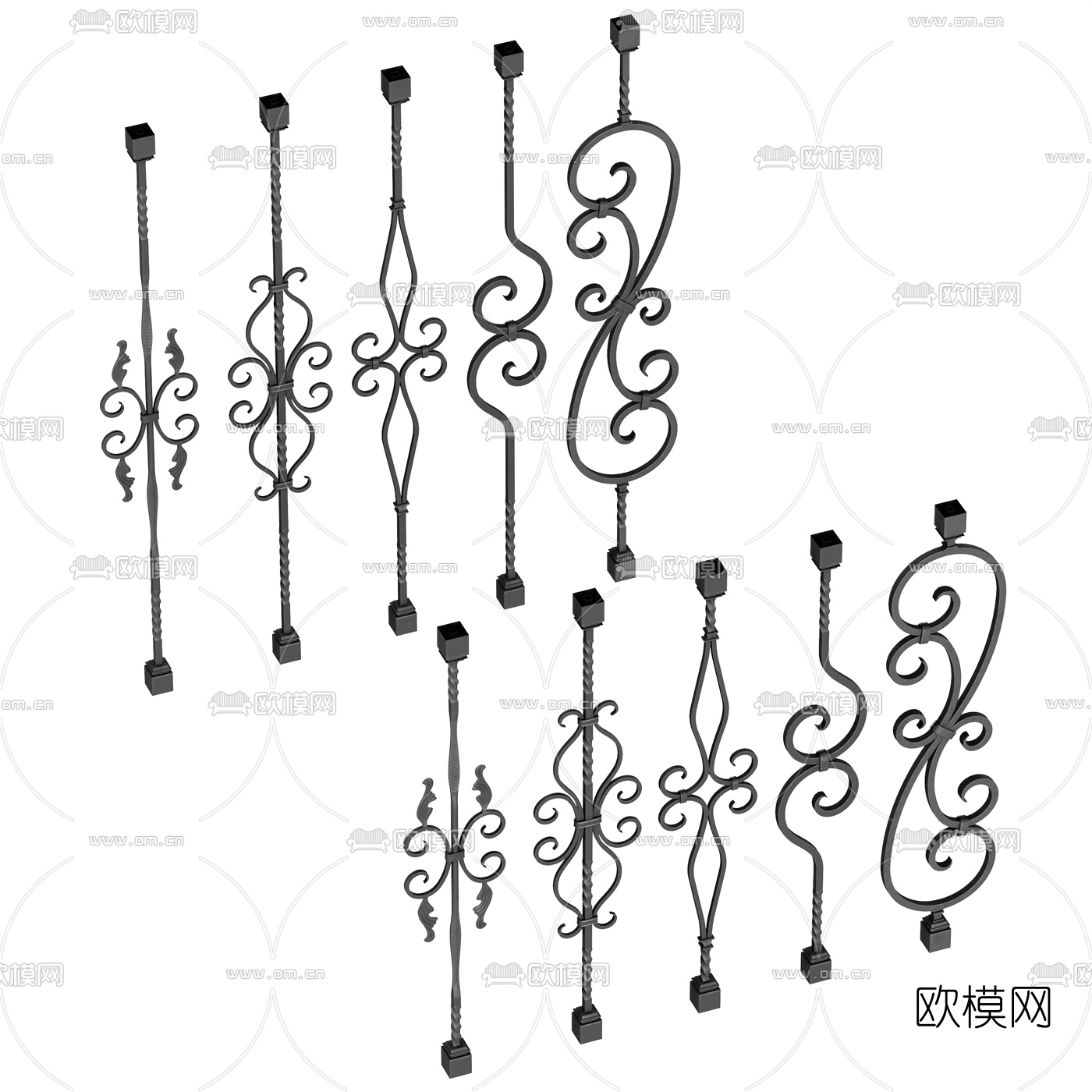 欧式铁艺栏杆3d模型下载（渲染图1）