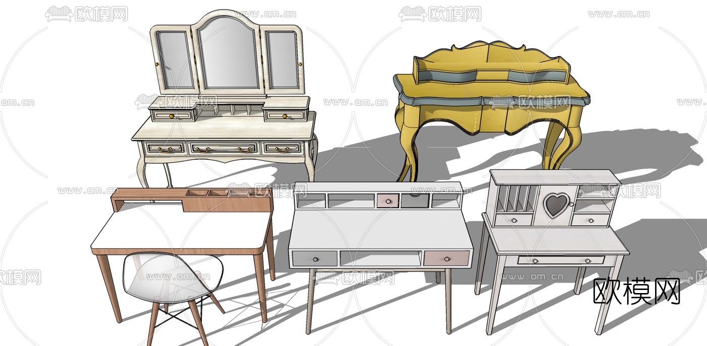 简欧梳妆台su模型下载