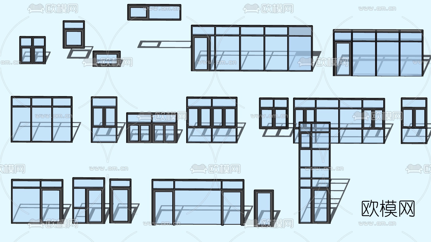 现代玻璃窗户落地窗su模型下载