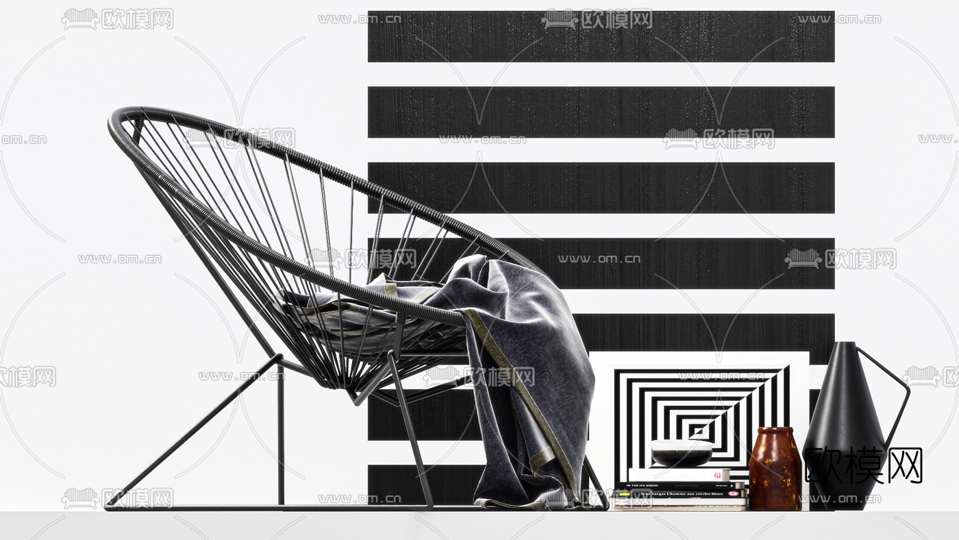 现代铁线户外椅3d模型下载（渲染图1）