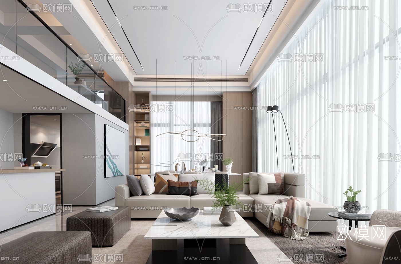 现代别墅客厅餐厅3d模型