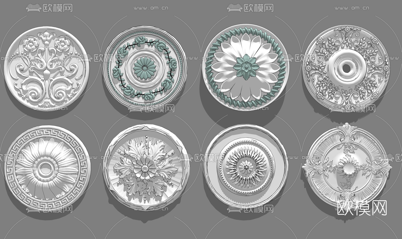 欧式石膏雕花灯盘su模型
