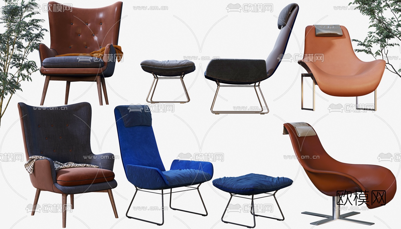 现代高背休闲椅躺椅3d模型下载（渲染图1）