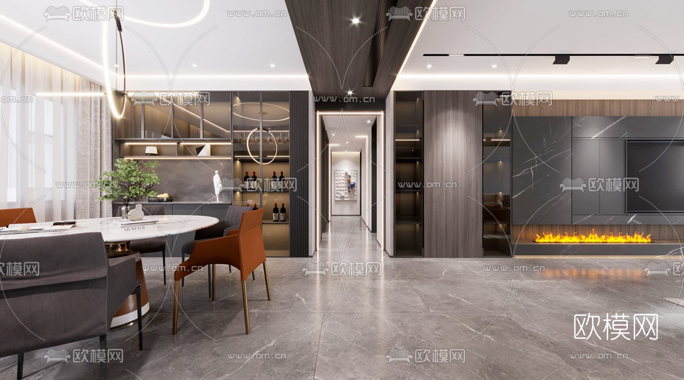 现代客厅餐厅阳台3d模型