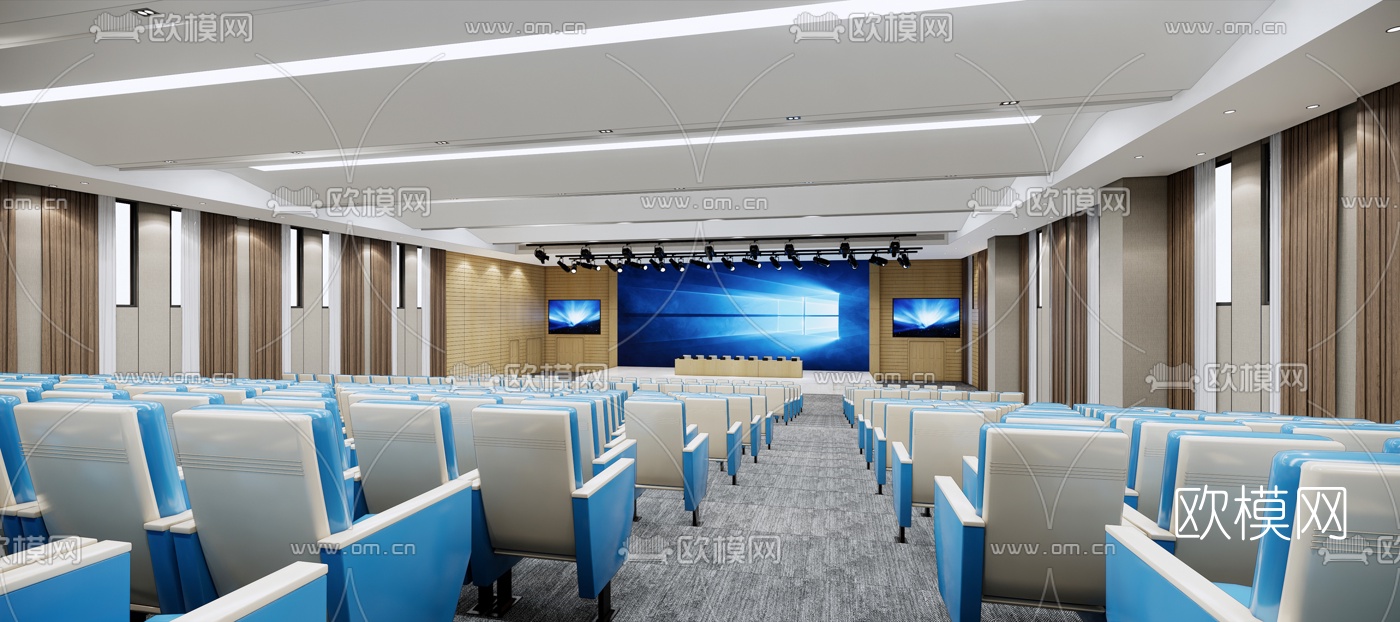 现代多媒体报告厅会议室su模型下载（渲染图1）
