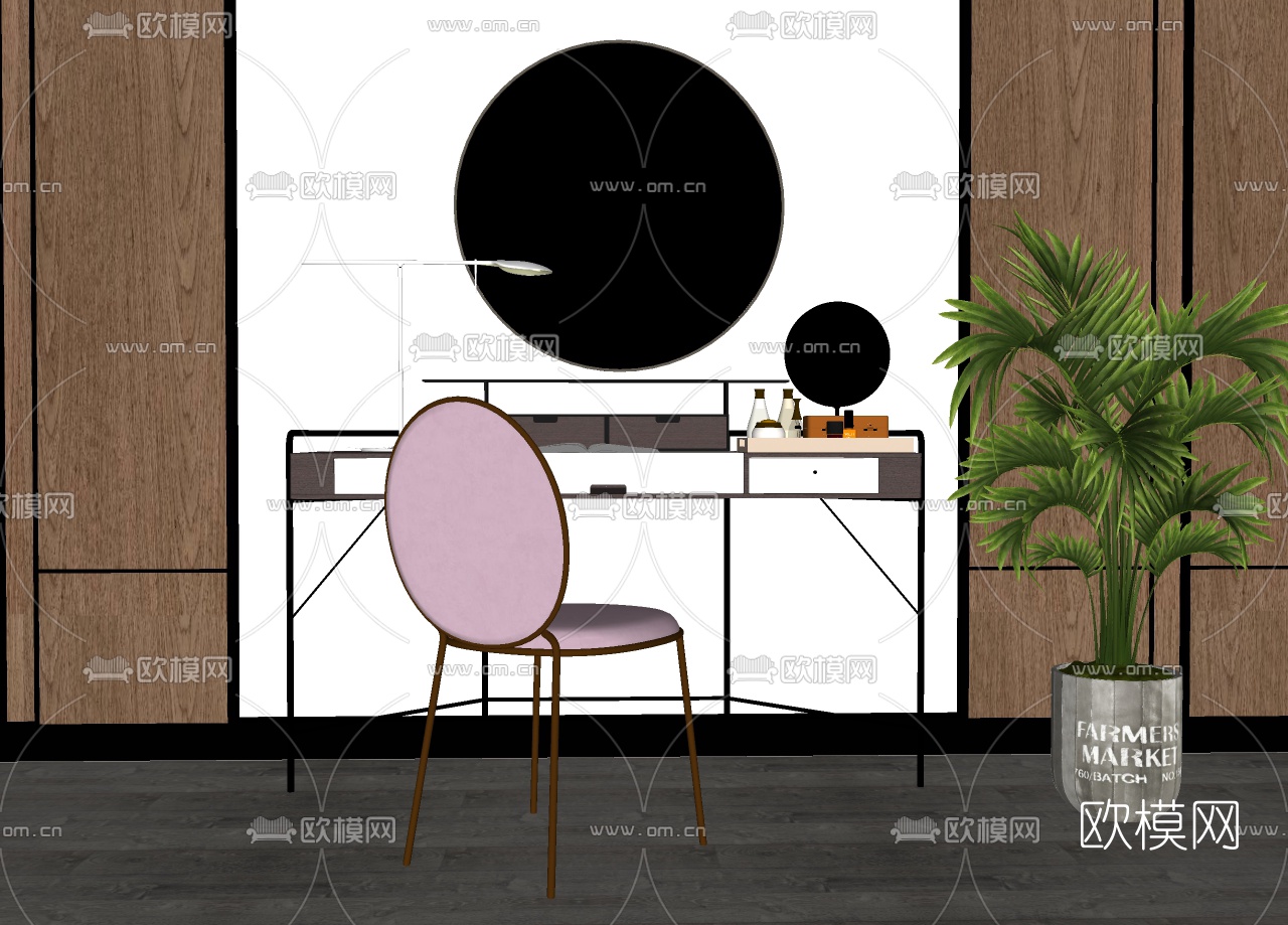 现代轻奢梳妆台su模型下载（渲染图2）