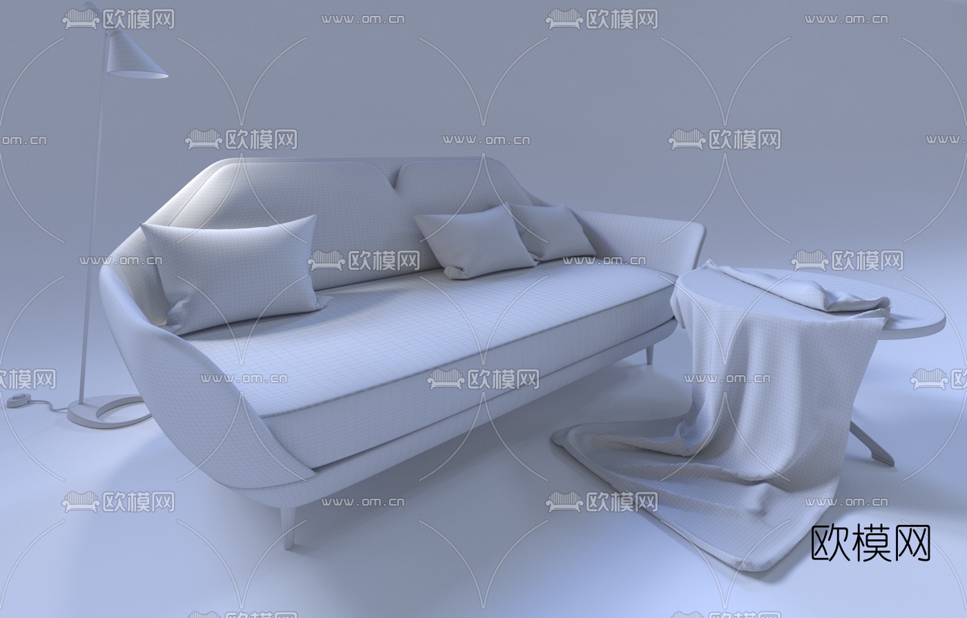 现代皮革休闲沙发免费3d模型下载（渲染图2）