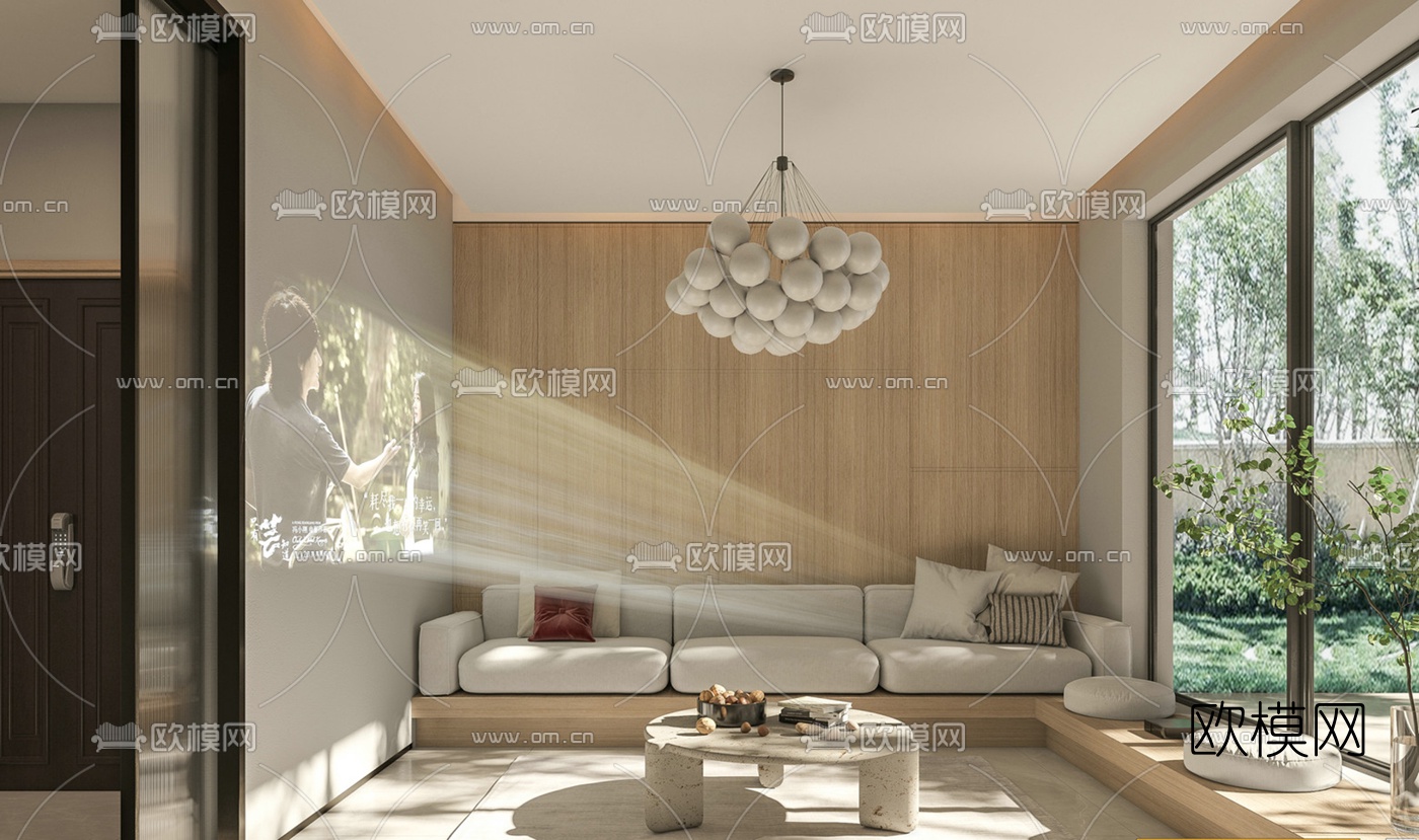 北欧布艺沙发组合3d模型下载（渲染图1）