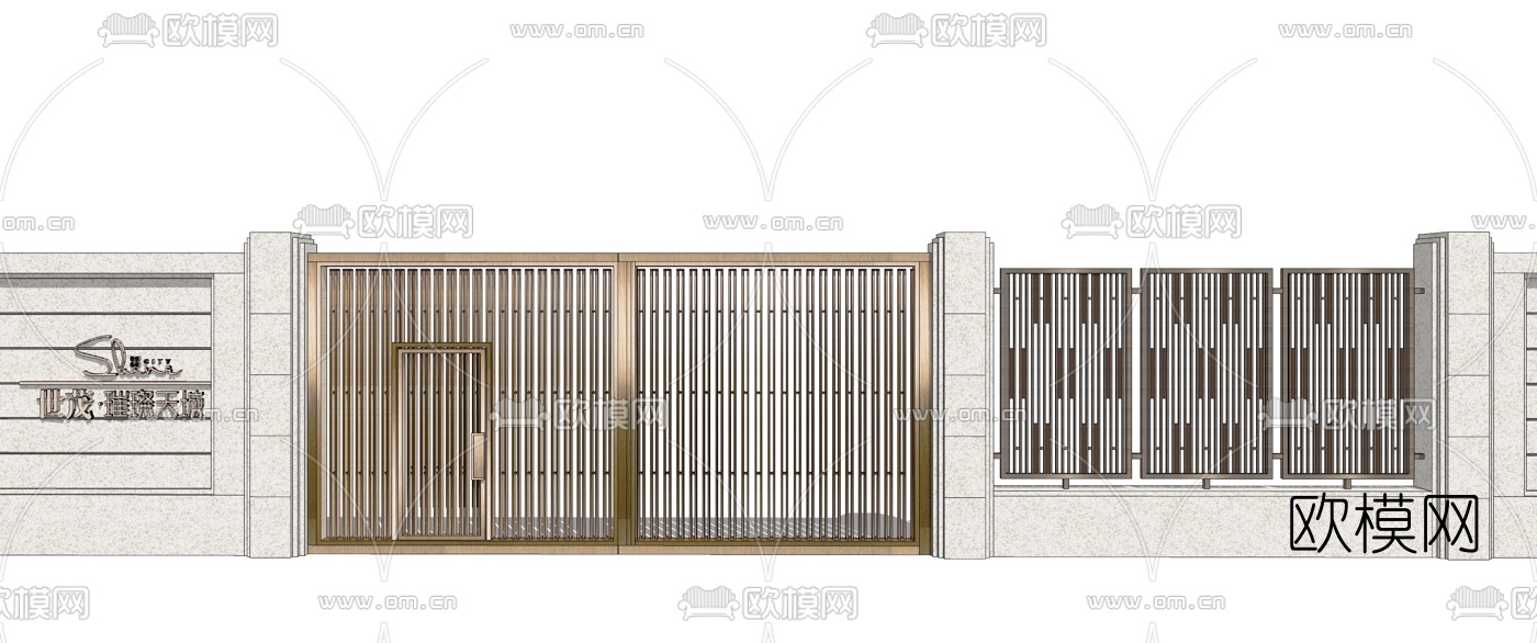 现代住宅小区大门su模型