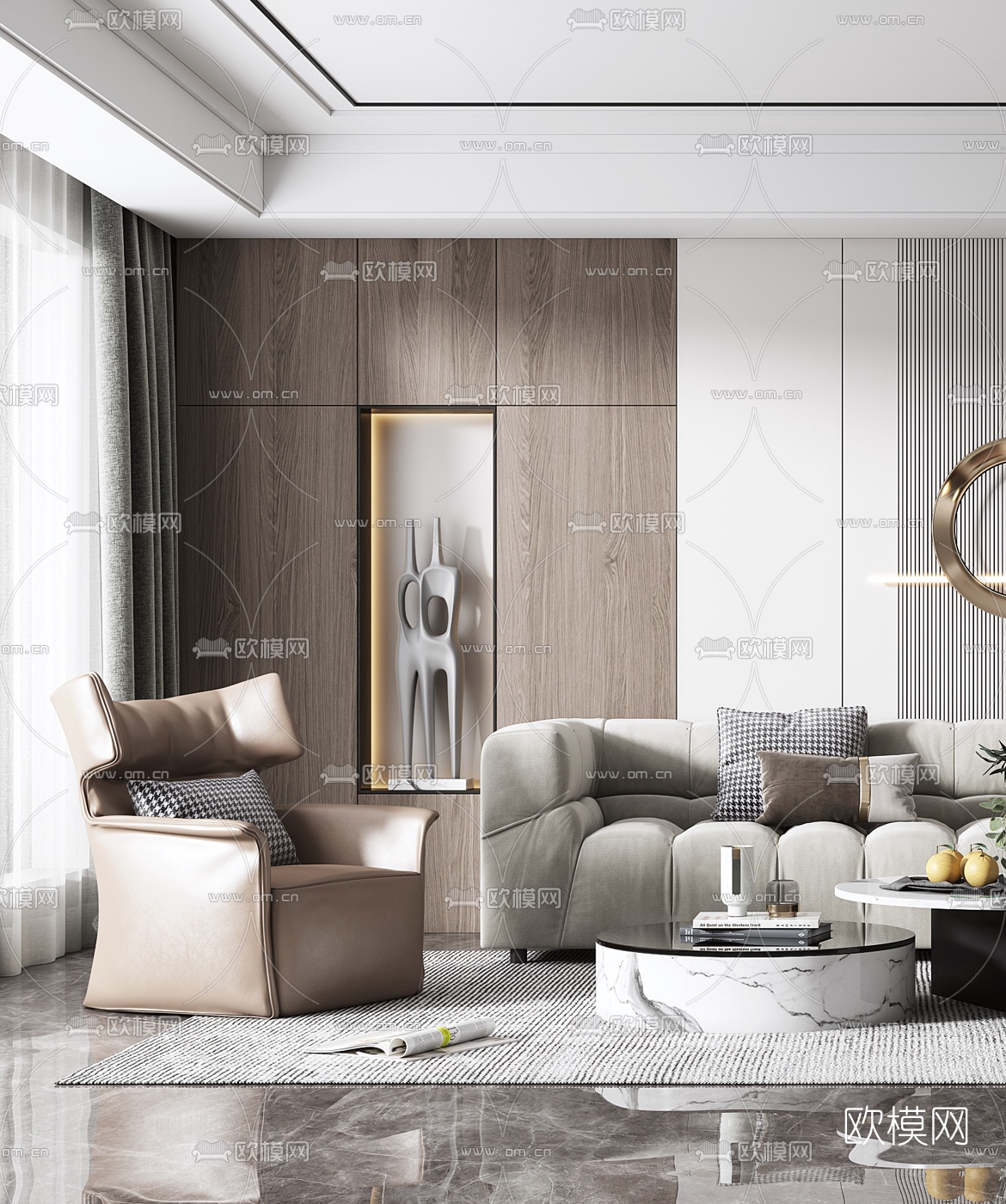 现代简约布艺沙发组合3d模型下载（渲染图2）