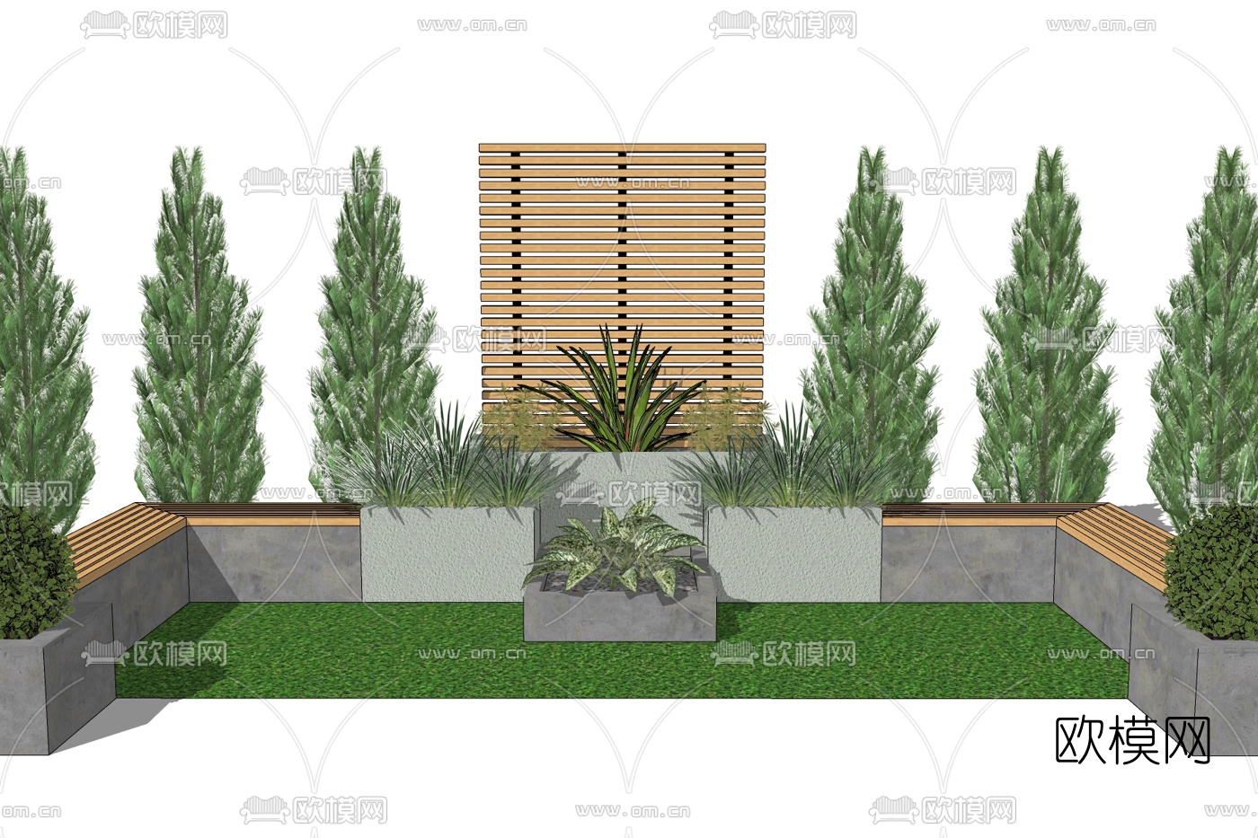 现代花坛座椅su模型下载