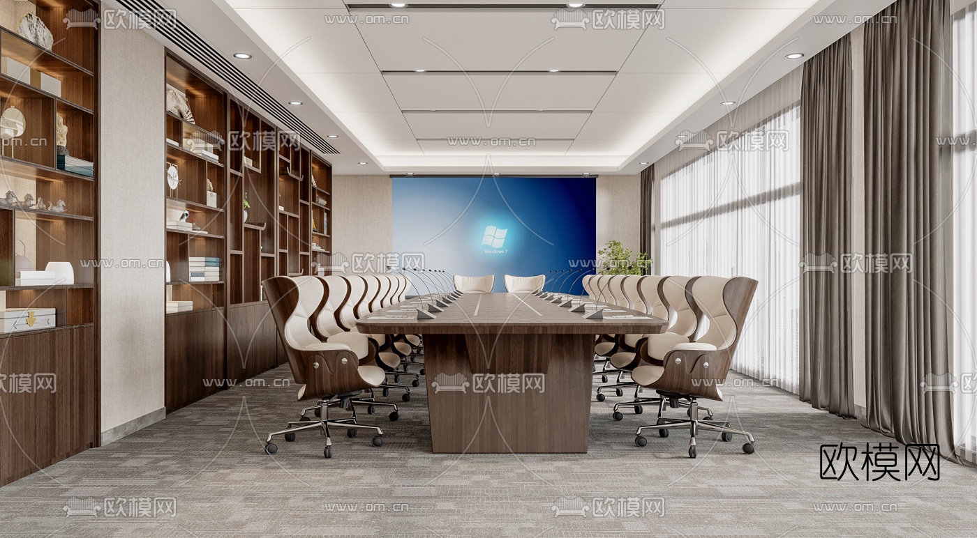 新中式办公区会议室3d模型