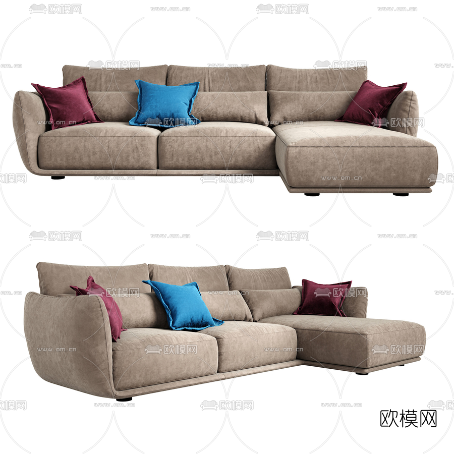 现代布艺转角沙发3d模型