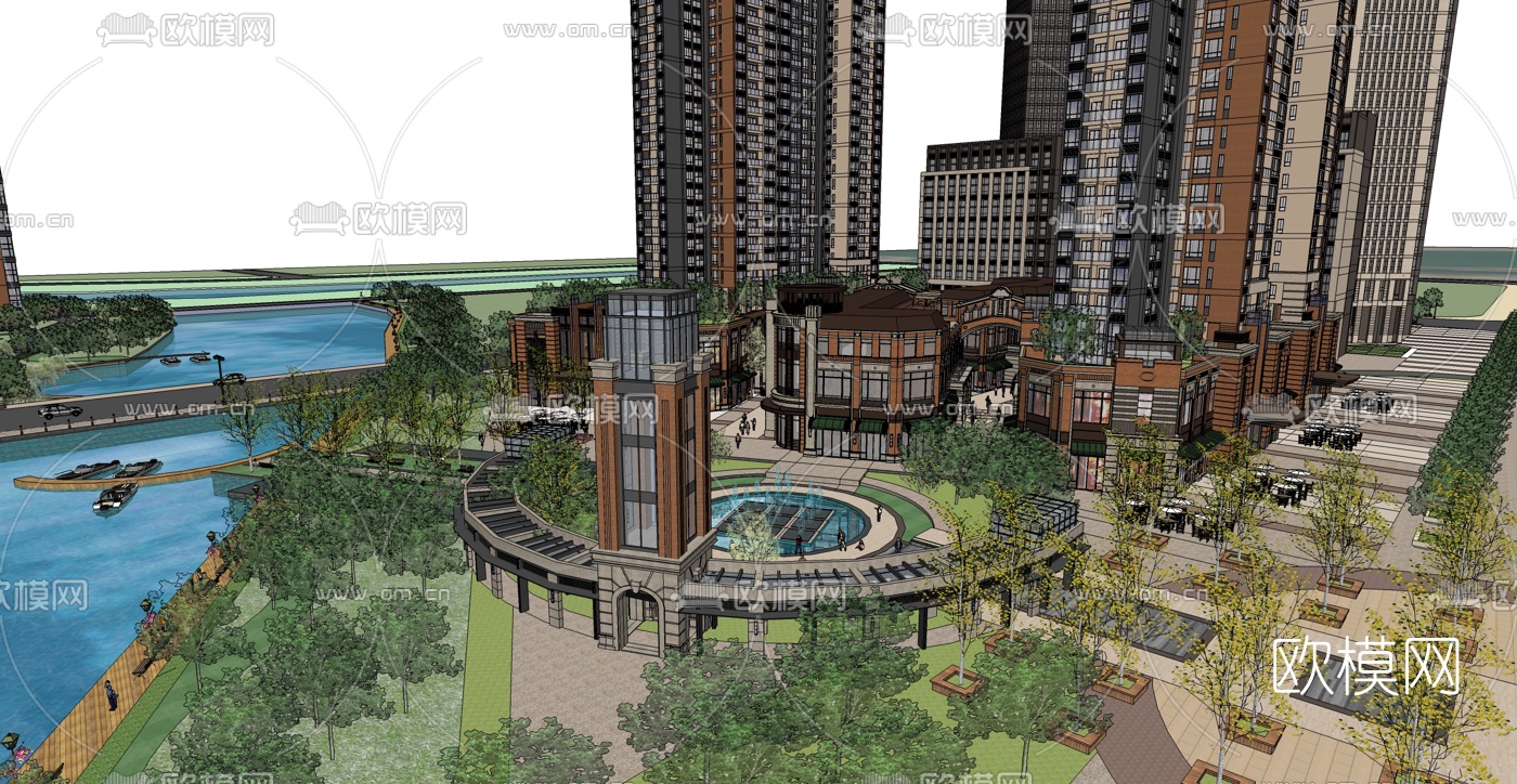 现代住宅小区su模型下载（渲染图2）