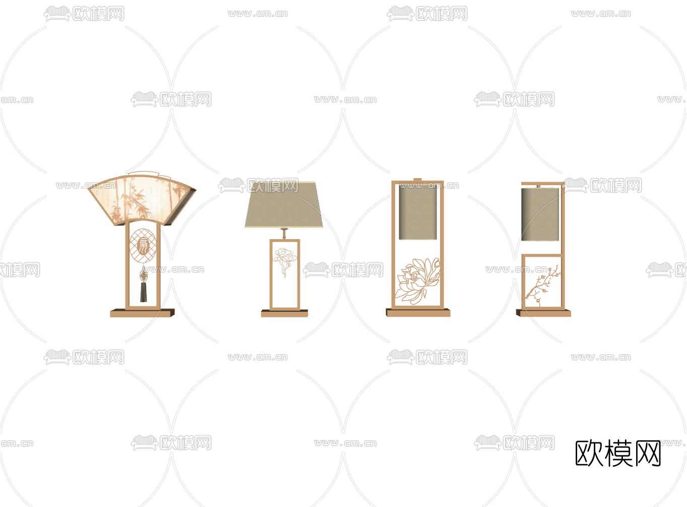 新中式金属台灯su模型下载（渲染图2）