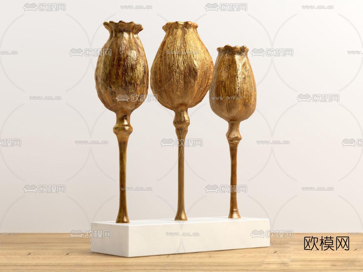 现代金属罂粟荚摆件免费3d模型下载（渲染图1）