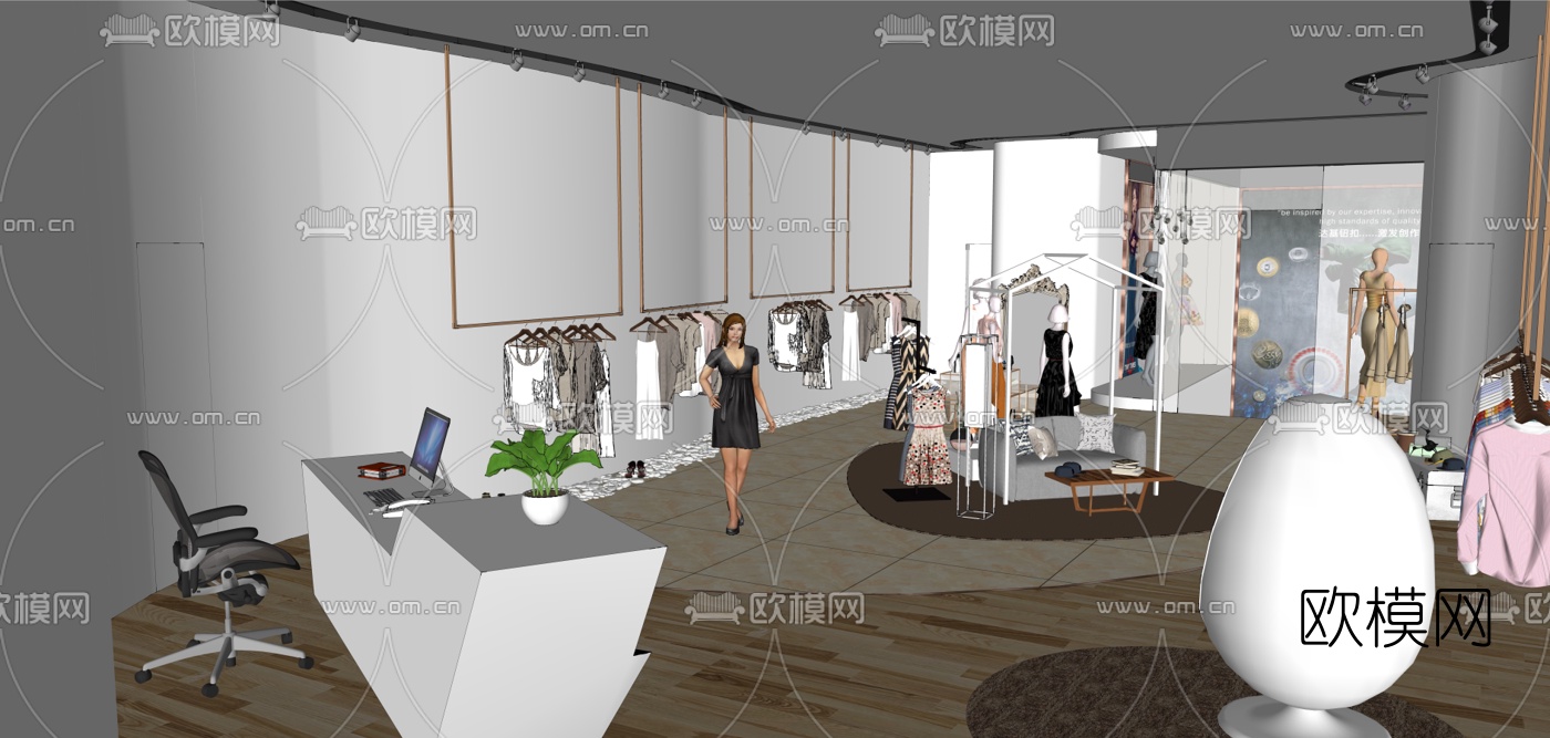 现代女装服装店su模型下载（渲染图1）