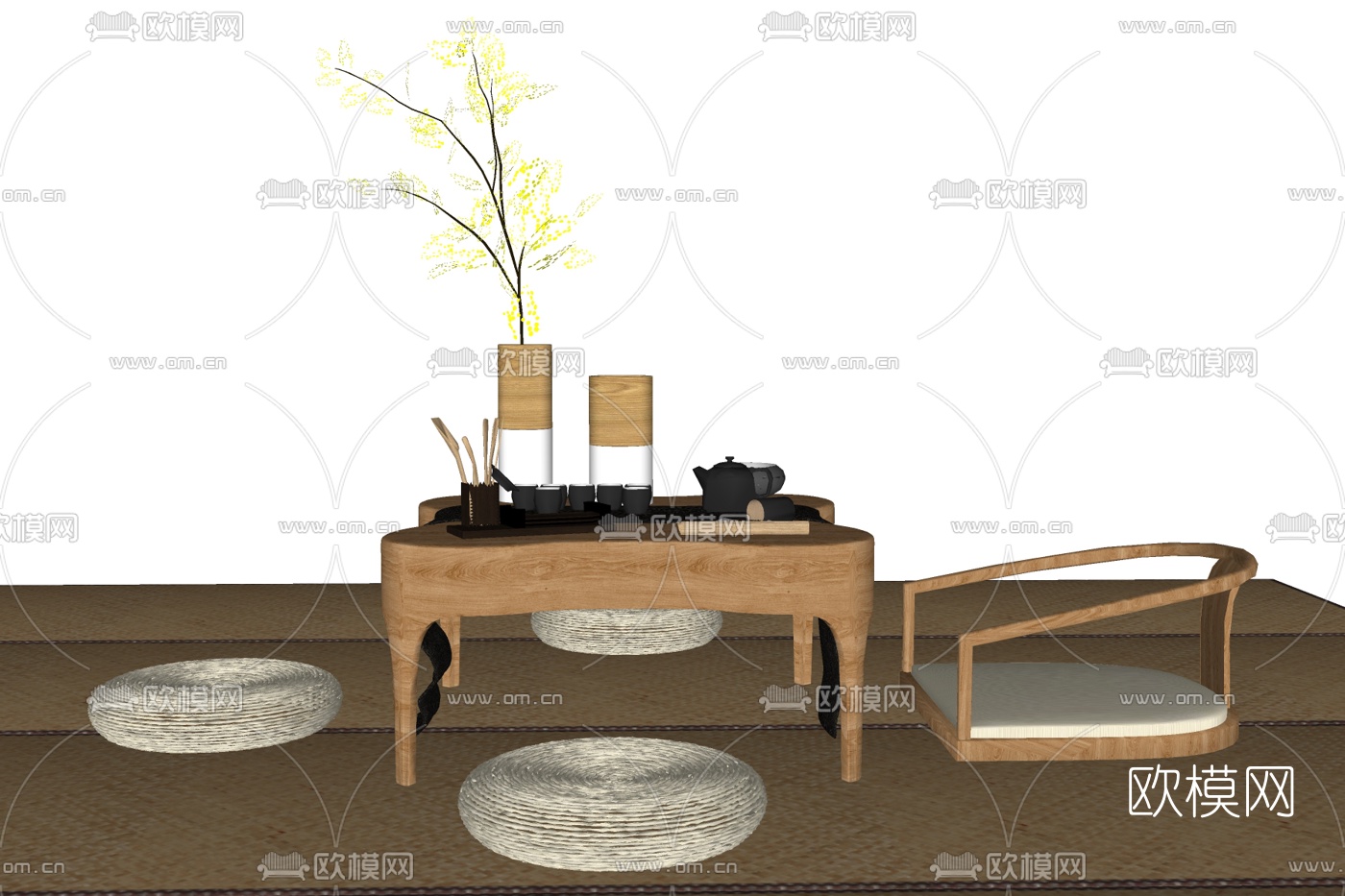 日式茶桌椅su模型