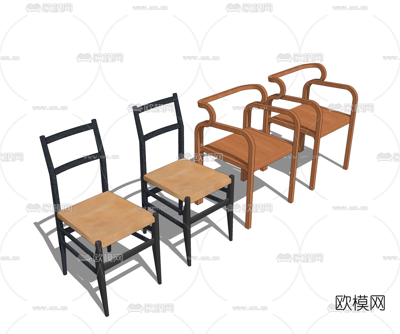 新中式实木单椅su模型下载