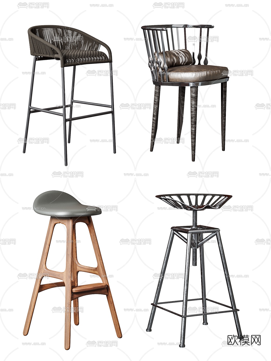 现代藤编吧台椅3d模型下载