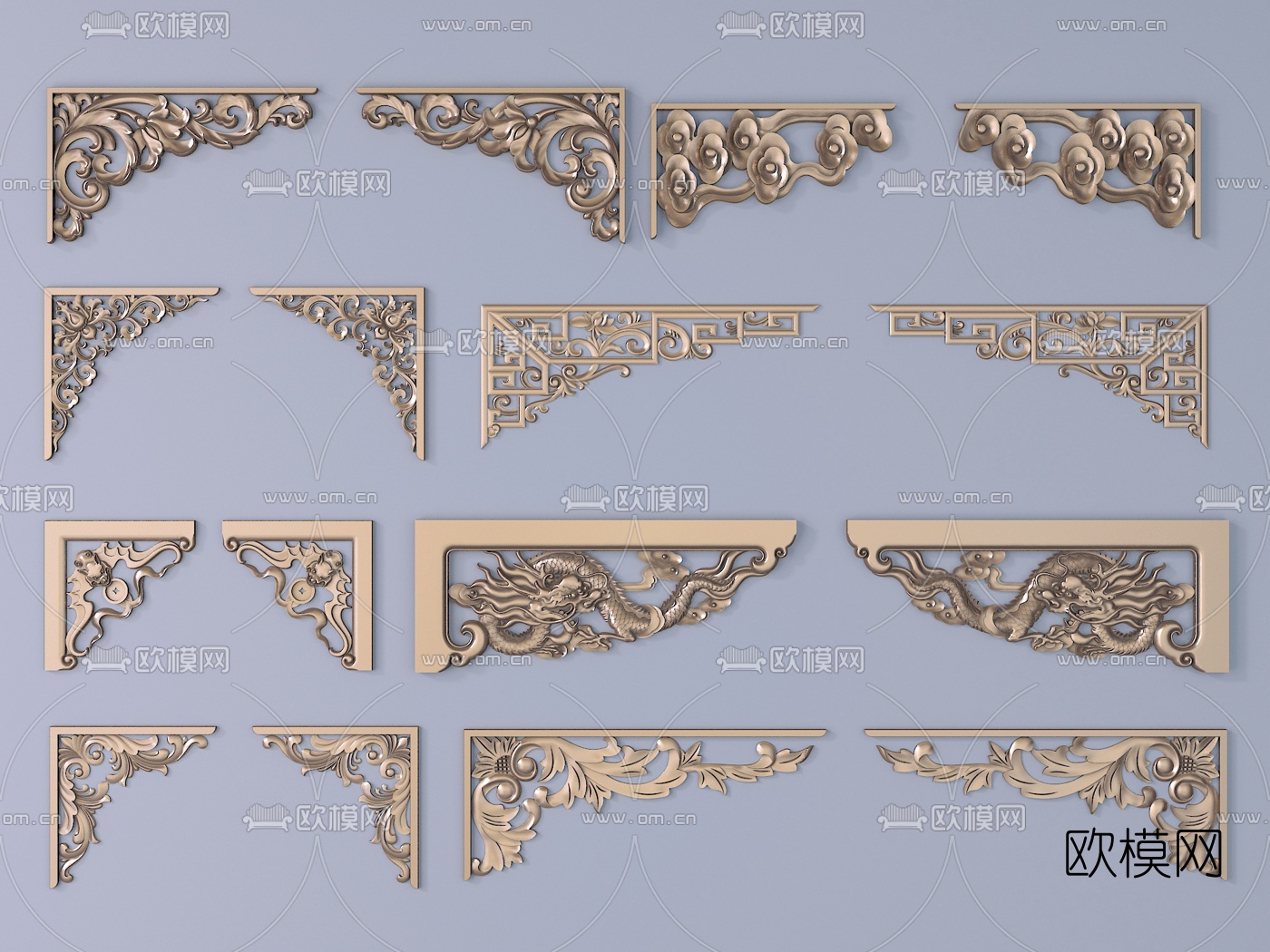 新中式角花门花挂落3d模型下载