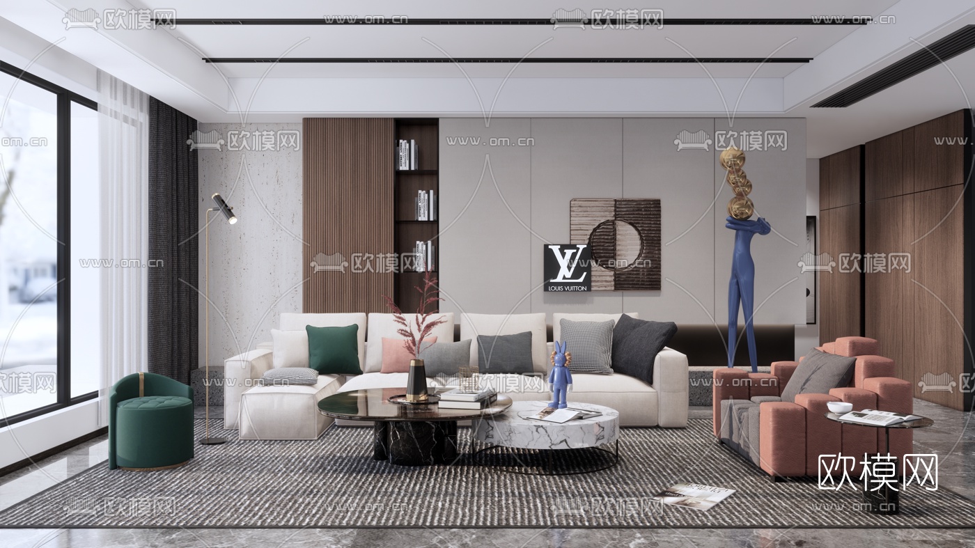 现代公寓客厅su模型下载（渲染图1）