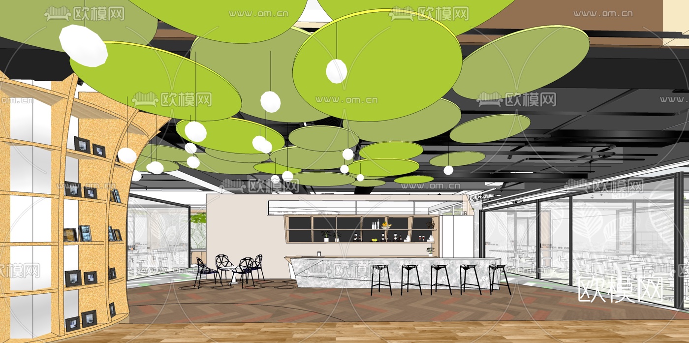 现代敞开式办公室su模型下载（渲染图5）
