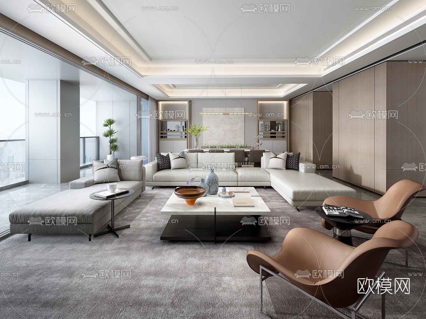 梁志天设计 现代客厅餐厅3d模型
