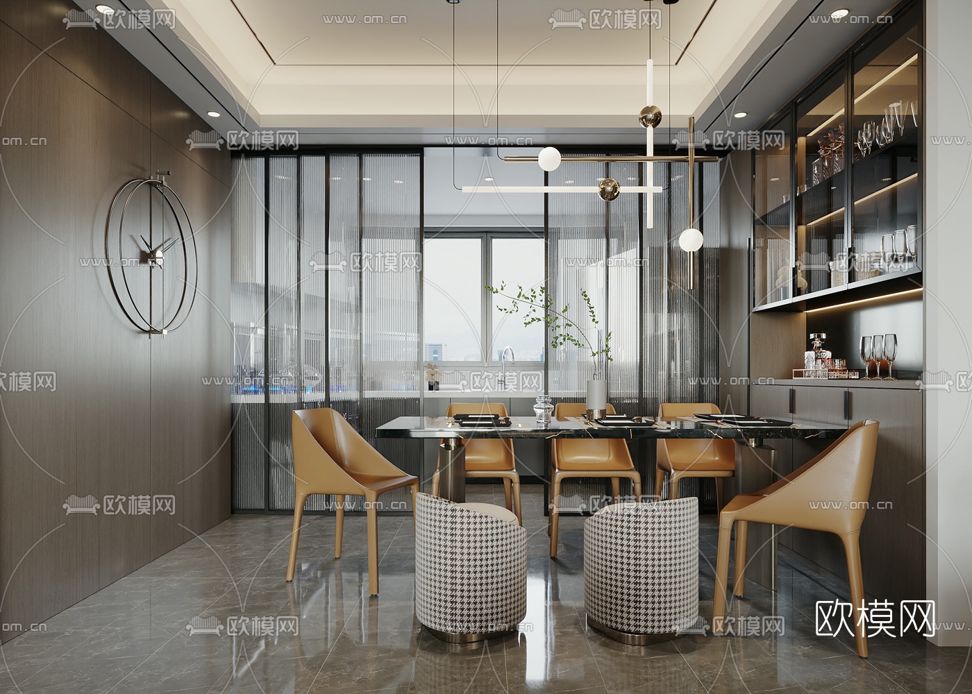 现代轻奢客厅餐厅3d模型
