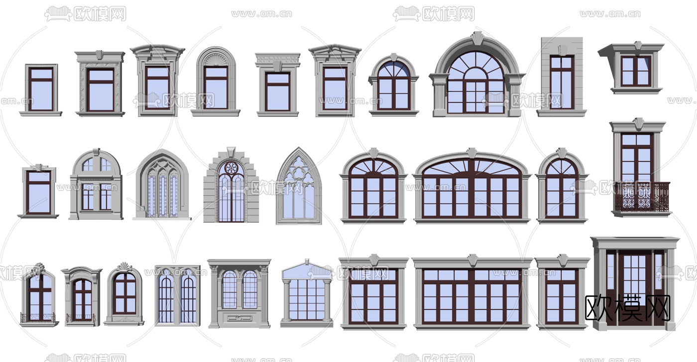 欧式建筑窗户su模型下载（渲染图1）
