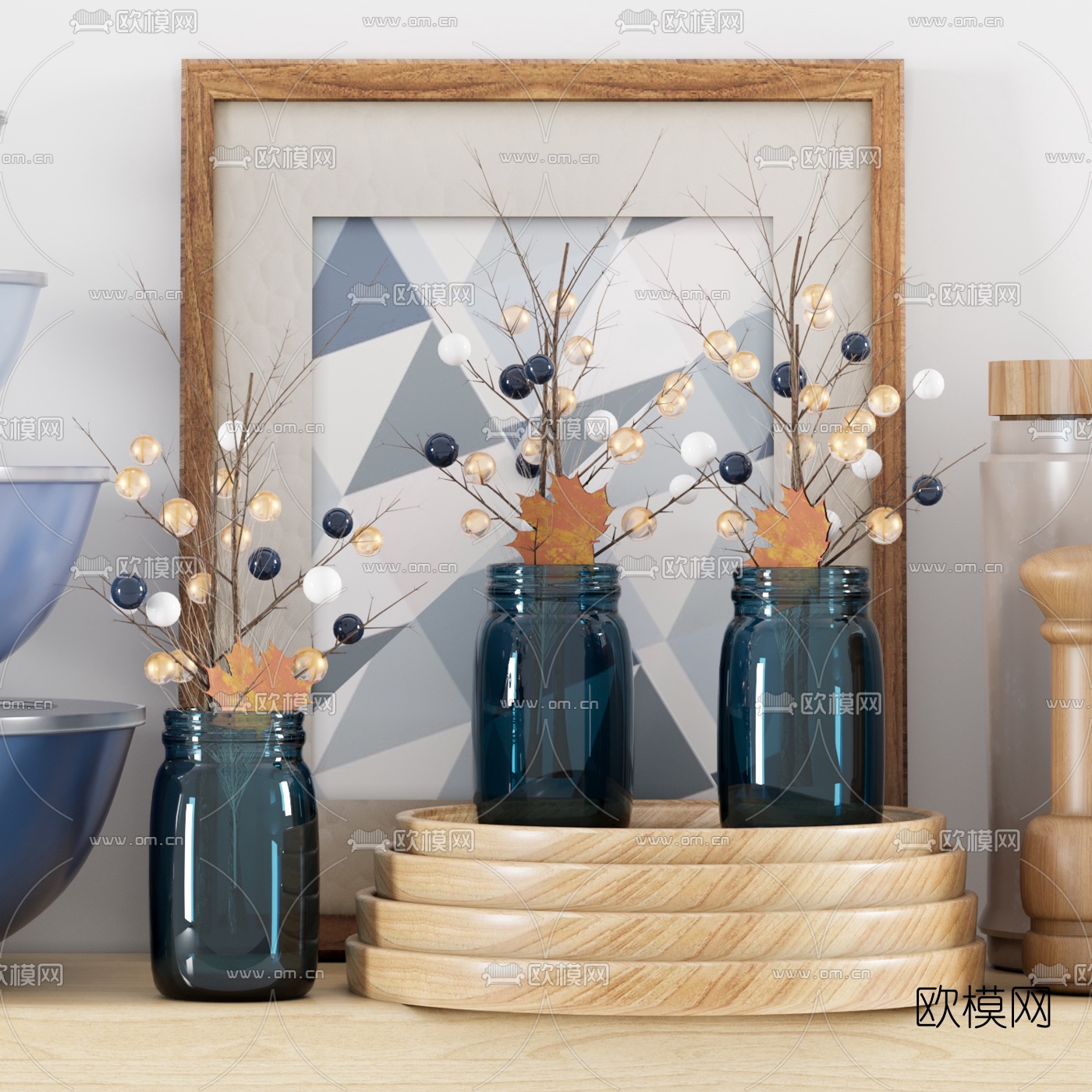 北欧碗碟餐具调料瓶砧板3d模型下载（渲染图3）