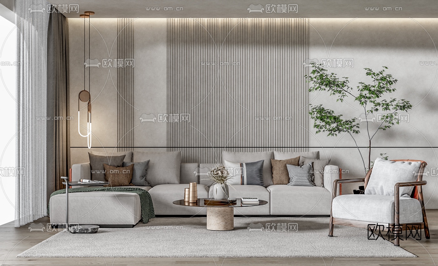 现代客厅su模型下载（渲染图1）