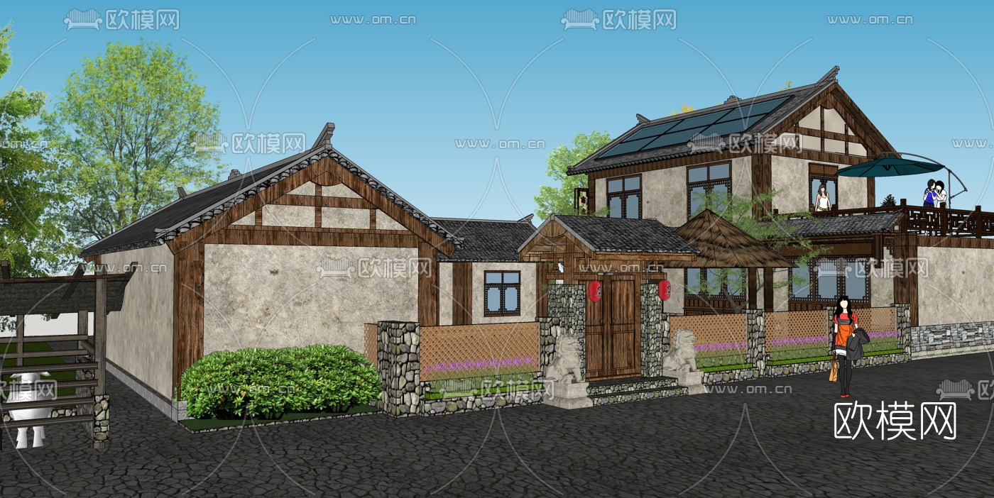 中式农家乐休闲山庄su模型下载（渲染图2）