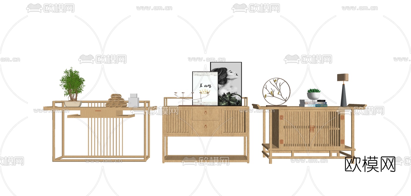 新中式实木端景台su模型