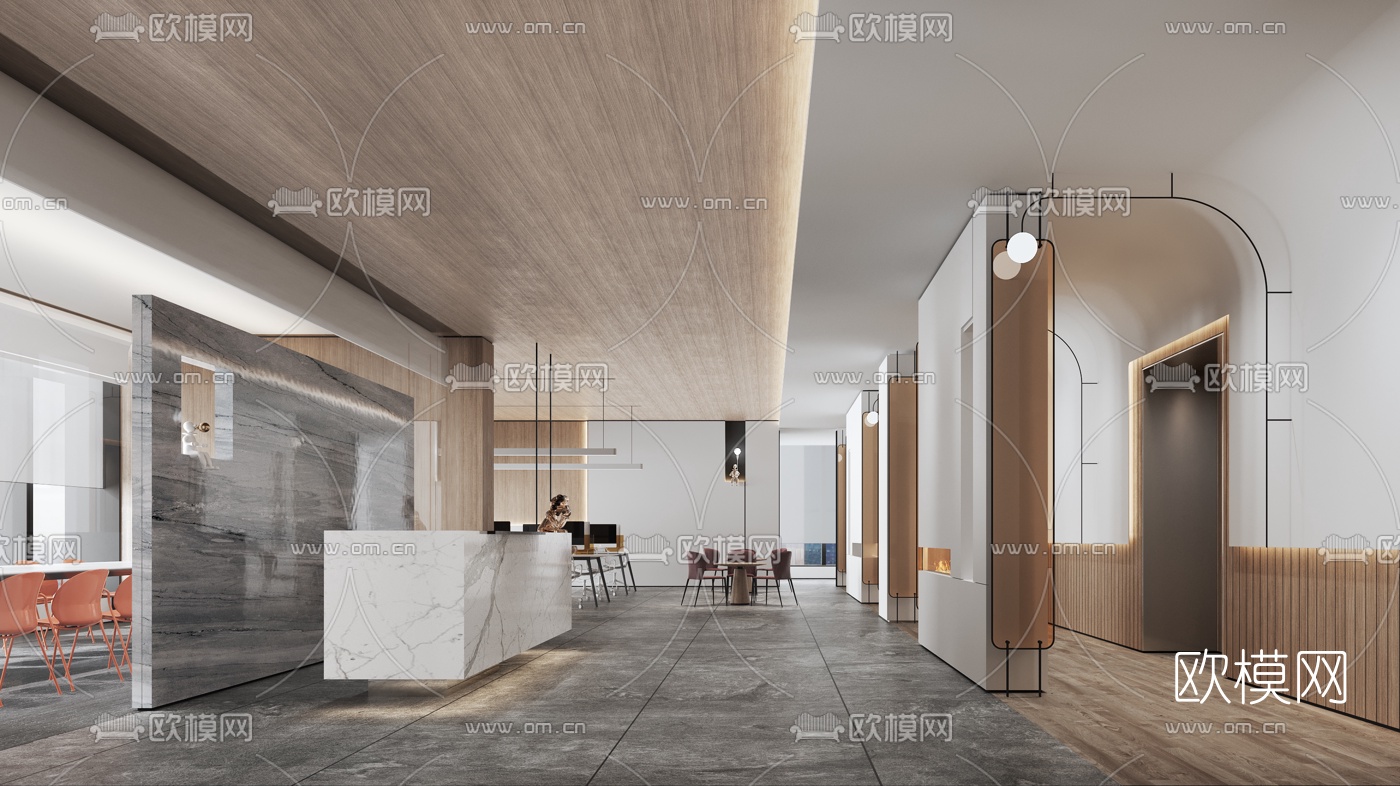 现代敞开式办公室3d模型-免费3dmax模型库-欧模网