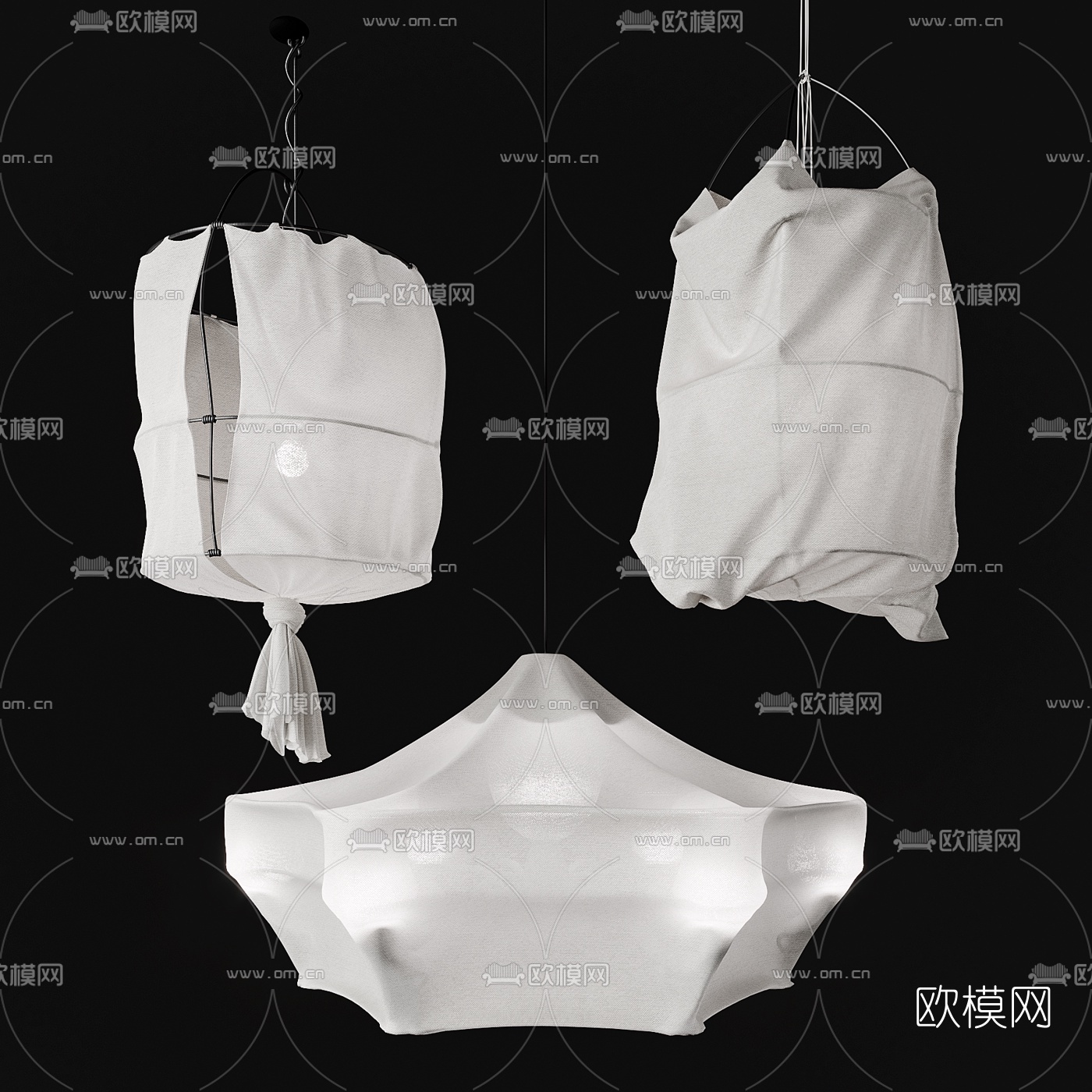 北欧布艺灯笼吊灯3d模型下载