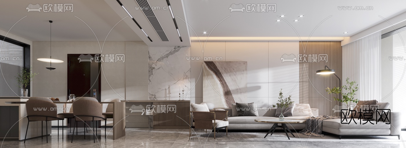 现代客厅餐厅3d模型