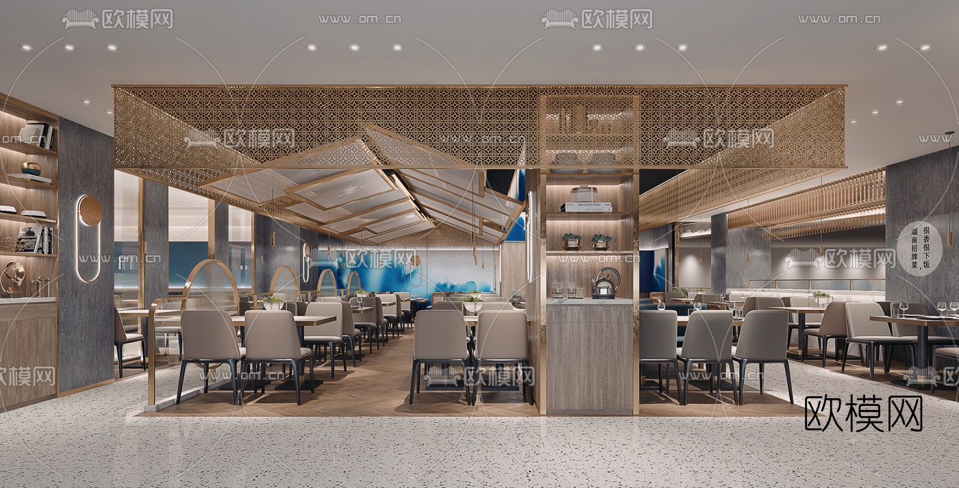 现代轻奢西餐厅3d模型下载（渲染图1）