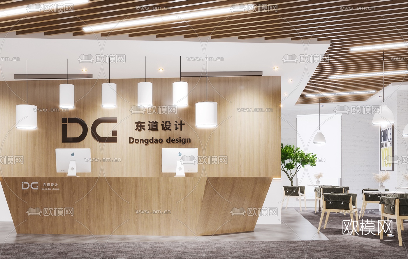 北欧办公室大堂前台3d模型下载（渲染图5）