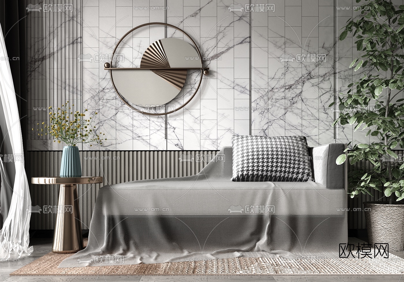 现代布艺贵妃椅角几3d模型下载