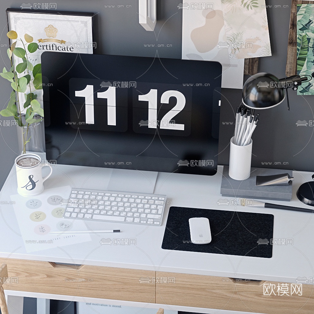 北欧书桌椅3d模型下载（渲染图4）