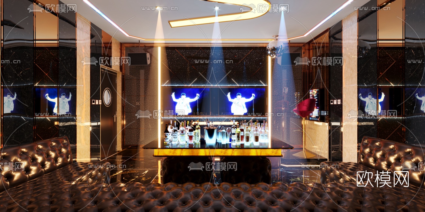 现代轻奢KTV包房3d模型下载（渲染图2）