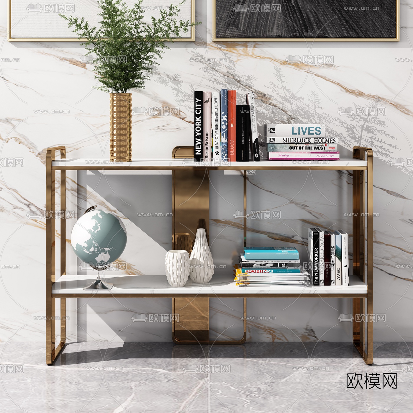 现代轻奢置物架3d模型下载（渲染图1）