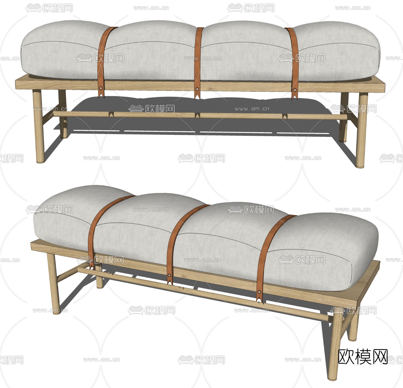 现代布艺脚踏su模型下载（渲染图2）