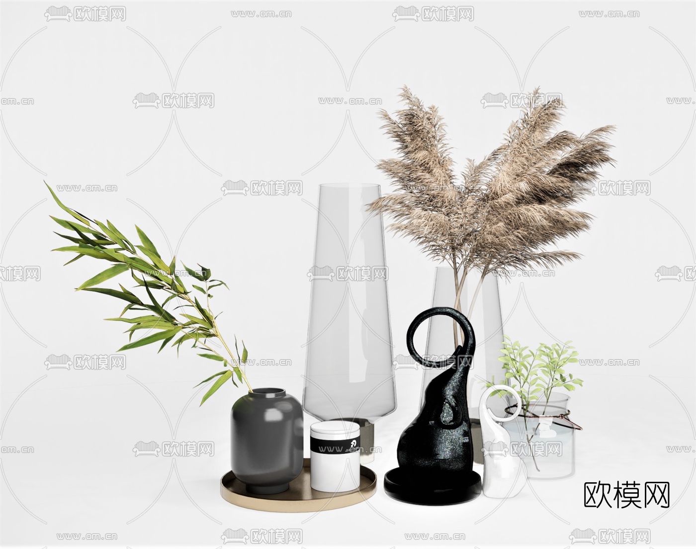 现代花瓶花卉雕塑台灯摆件su模型