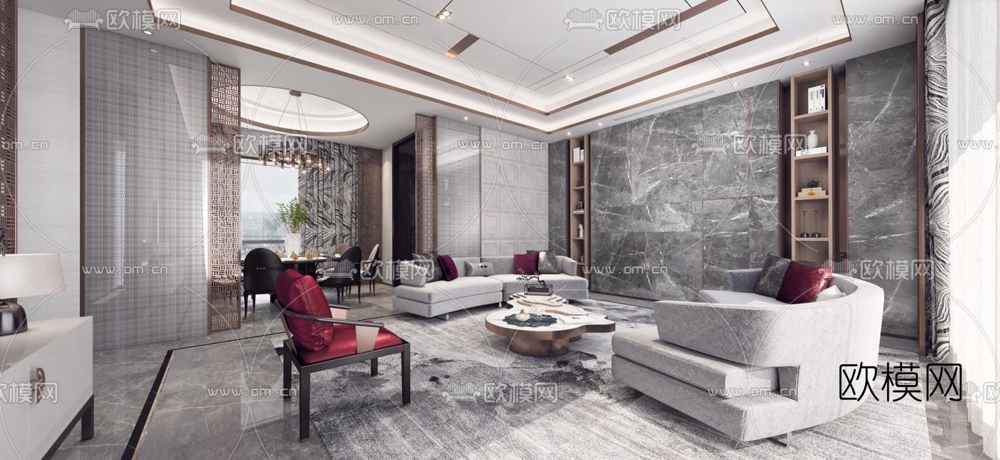 刘荣禄设计 现代轻奢客厅餐厅3d模型